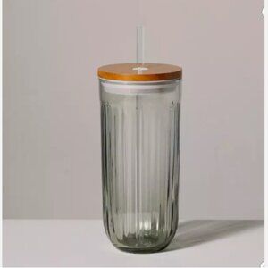 21oz Fluted Glass Tumbler with Wood Lid Green - Hearth & Hand™ with Magnolia